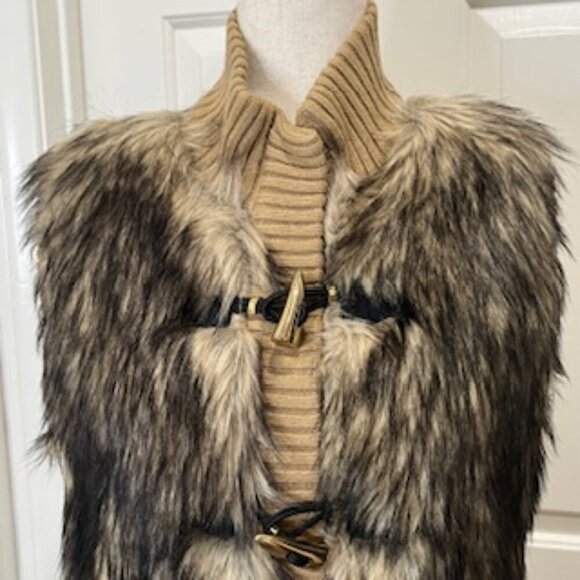 NEW Michael Kors Faux Fur And Sweater Knit Vest Zip Front Women’s‎ Sz Large NWT - Picture 4 of 14